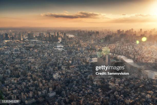 nigh view of tokyo from sky tree - tokyo skyline sunset stock pictures, royalty-free photos & images