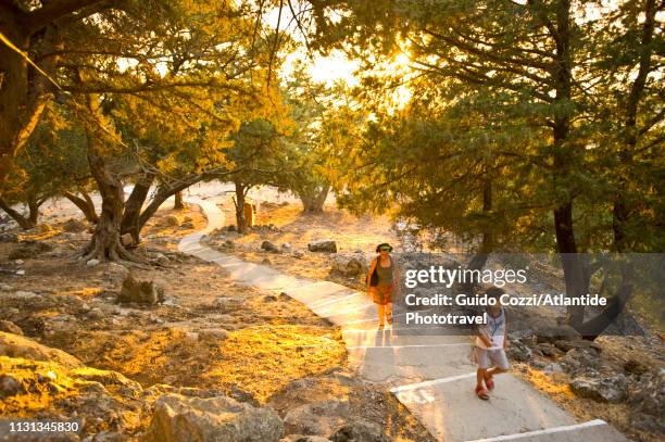 the stairway to tsampika (or tsambika) monastery - rhodes dodecanese islands stock pictures, royalty-free photos & images