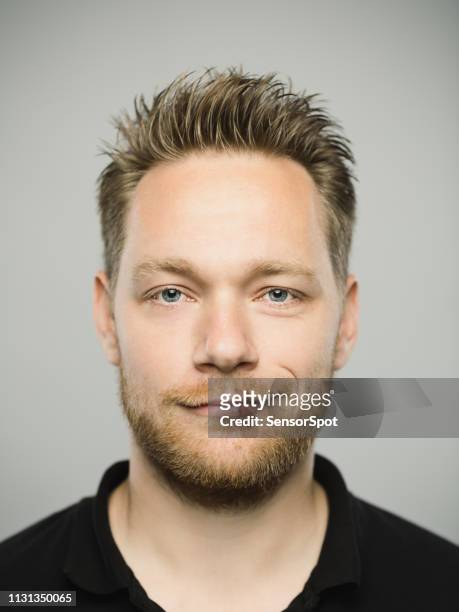 portrait of real caucasian man with happy expression - male blue eyes stock pictures, royalty-free photos & images