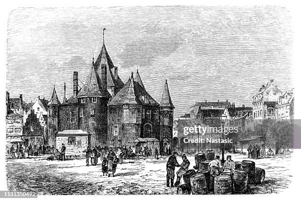 the new market , amsterdam, holland - amsterdam pot stock illustrations