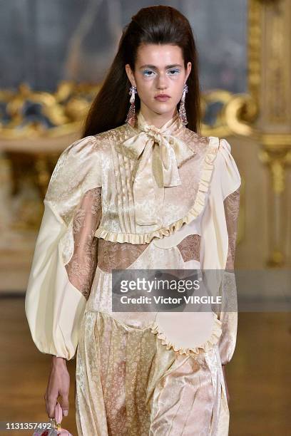 Model walks the runway at the Vivetta Ready to Wear Fall/Winter 2019-2020 fashion show at Milan Fashion Week Autumn/Winter 2019/20 on February 20,...