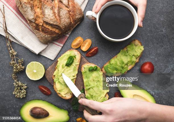 healthy green veggie avocado sandwich - avocado toast stock pictures, royalty-free photos & images