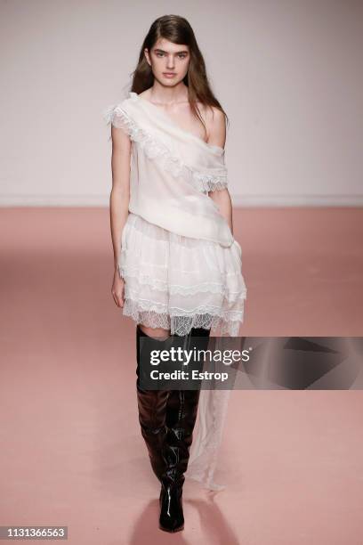 Model walks the runway at the Blumarine show at Milan Fashion Week Autumn/Winter 2019/20 on February 20, 2019 in Milan, Italy.