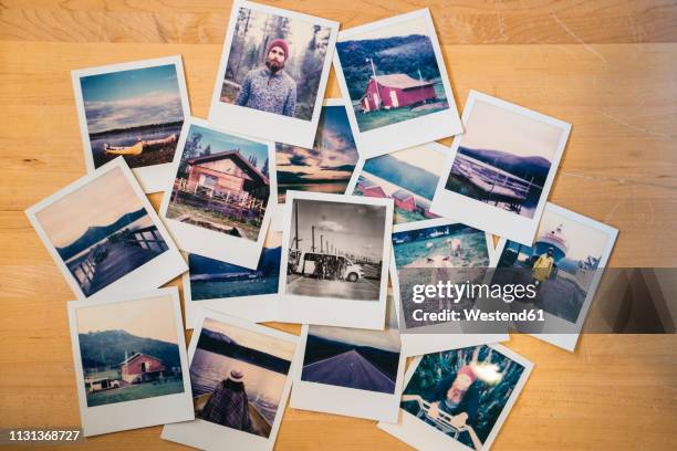 collection of travel instant photos - erinnerung stock-fotos und bilder