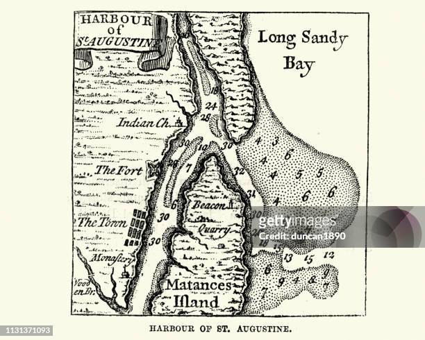 map of harbour of st augustine, canada. 18th century - saint augustine florida stock illustrations