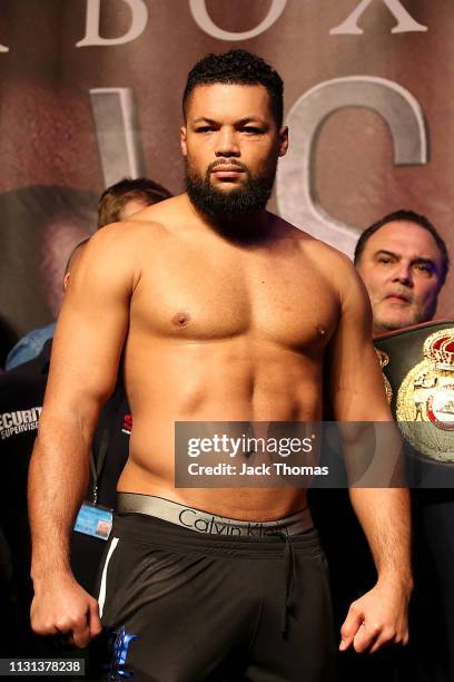 Joe Joyce poses for a photo during the weigh-in ahead of the IBO World Super Middleweight Title fight between DeGale v Chris Eubank Jr. On the 23rd...