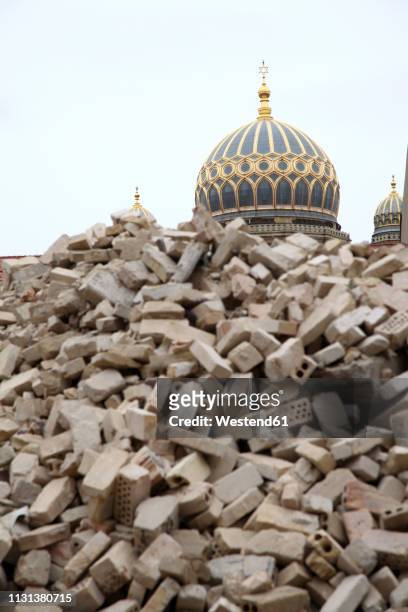 germany, berlin, view of new synagogue and pile of stones - demolished church stock pictures, royalty-free photos & images