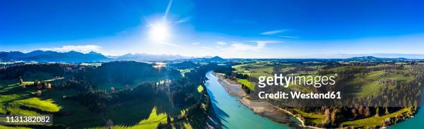 germany, bavaria, east allgaeu, fuessen, prem, aerial view of lech reservoir - lech stock-fotos und bilder