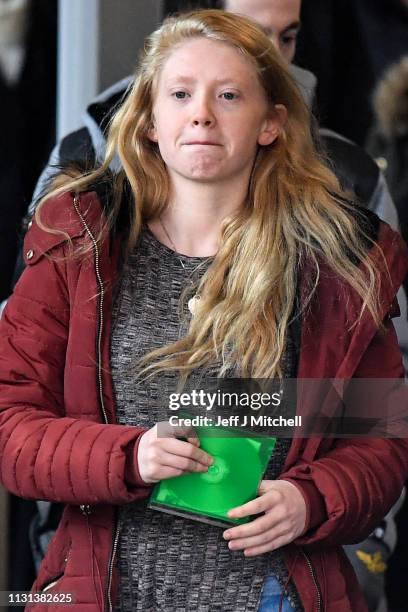 Alesha MacPhail's mother Georgina Lochrane leaves Glasgow High Court following the judge lifting the ban on the murderers anonymity on February 22,...