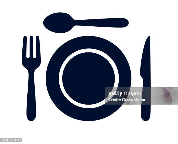 illustrazioni stock, clip art, cartoni animati e icone di tendenza di cucchiaio, coltello da tavolo, forchetta e piatto cena set illustrazione vettoriale - utensile per mangiare