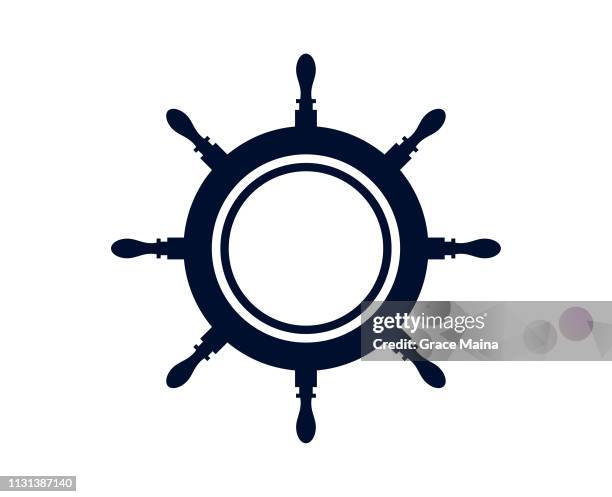 ship's wheel or captains wheel isolated on white background - vector - helm nautical vessel part stock illustrations