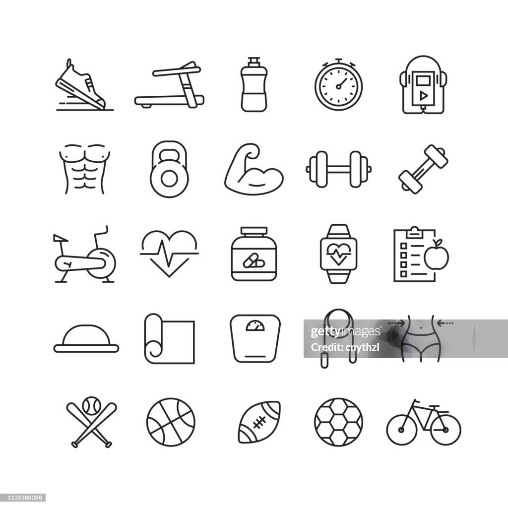 Fitness and Sports Related Vector Line Icons