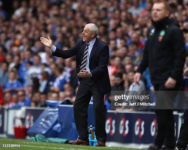 Walter Smith coach of Rangers issues instructions to his players during the Clydesdale Bank Premier League match between Rangers and Celtic at Ibrox...