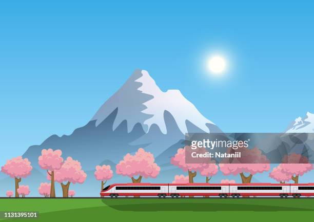 列車の旅 - 桜の樹点のイラスト素材／クリップアート素材／マンガ素材／アイコン素材