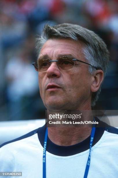July 1998 - FIFA World Cup - Quarter Final - Stade de France - Italy v France - Aimé Jacquet, France manager, watches from the sidelines. -