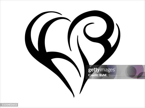 heart tribal initials tattoo design - tattoo designs hearts stock illustrations