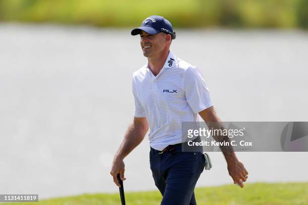 Jonathan Byrd reacts following a birdie putt on the eighth green during the second round of the Puerto Rico Open at Coco Beach Golf and Country Club...