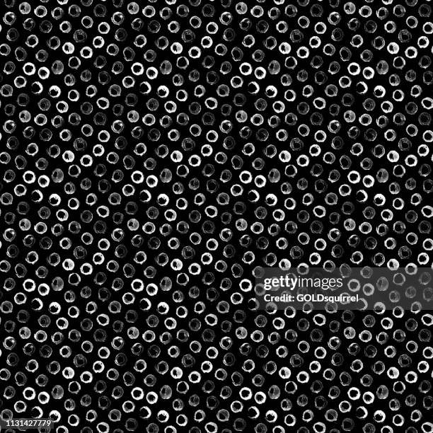 round dirty outlined polka dots on black background - seamless textile pattern background with visible imperfections and uneven edges - illustration - flooring samples stock illustrations