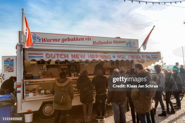 fish stall in volendam, netherlands-2019 - volendam stock pictures, royalty-free photos & images