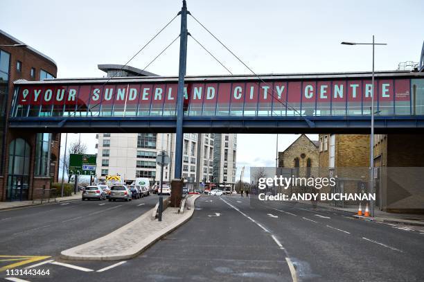 Walkway over the A183 is pictured leading to a car park for a city centre shopping centre in Sunderland in north east England on March 16, 2019. -...