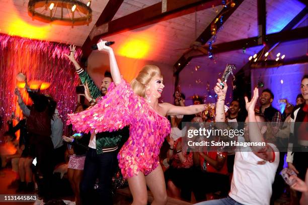 Alyssa Edwards reacts to the talent show during Camp TAZO on March 16, 2019 in Marble Falls, Texas. TAZO partners with drag star Alyssa Edwards to...