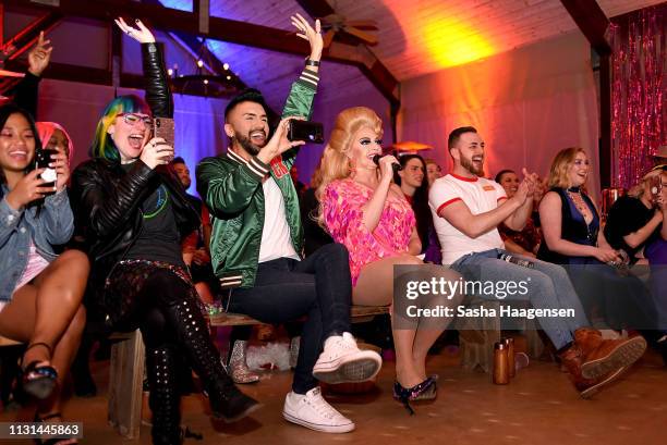 Alyssa Edwards reacts to the talent show during Camp TAZO on March 16, 2019 in Marble Falls, Texas. TAZO partners with drag star Alyssa Edwards to...