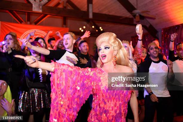 Alyssa Edwards dances with campers at the Talent Show during Camp TAZO on March 16, 2019 in Marble Falls, Texas. TAZO partners with drag star Alyssa...