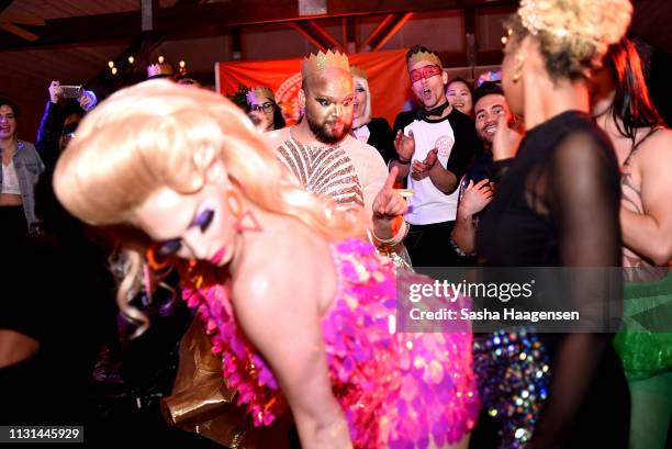 Alyssa Edwards dances with campers at the Talent Show during Camp TAZO on March 16, 2019 in Marble Falls, Texas. TAZO partners with drag star Alyssa...