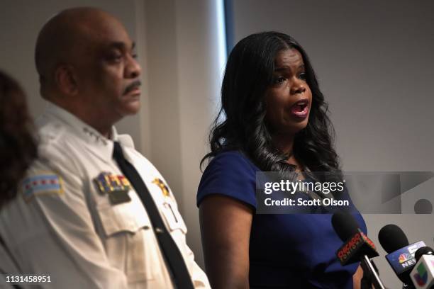 Joined by Chicago Police Superintendent Eddie Johnson, Cook County State's Attorney Kim Foxx announces that charges have been filed against singer R....