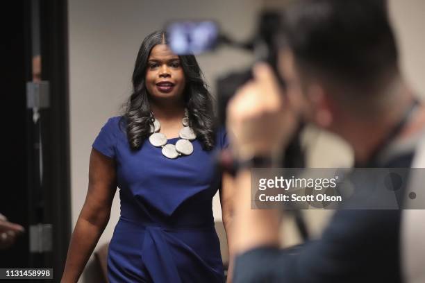 Cook County State's Attorney Kim Foxx arrives for a press conference to announce that charges have been filed against singer R. Kelly on February 22,...