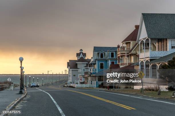 seaview avenue gingerbread homes of oak bluffs, martha's vineyard - marthas vineyard stock pictures, royalty-free photos & images