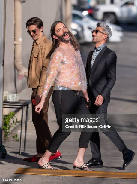 Antoni Porowski, Jonathan Van Ness and Tan France are seen at 'Jimmy Kimmel Live' on March 18, 2019 in Los Angeles, California.