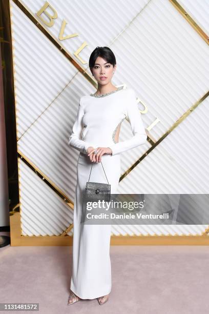 Hikari Mori attends BVLGARI - Dinner Party - Milan Fashion Week FW19 on February 22, 2019 in Milan, Italy.