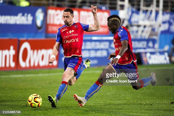 Romain Armand of Gazelec during the Ligue 2 match between Gazelec Ajaccio and RC Lens at Stade Ange Casanova on March 18, 2019 in Ajaccio, France.