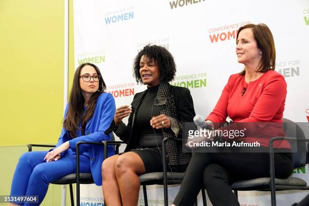 Meena Harris of Phenomenal Woman Action Campaign, Leah McGowen-Hare of Salesforce, Jean Case of Case Foundation speak during Breakout Session 1: A...