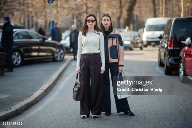 Sylvia Haghjoo and Julia Haghjoo is seen outside Tods on Day 3 Milan Fashion Week Autumn/Winter 2019/20 on February 22, 2019 in Milan, Italy.