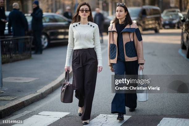 Sylvia Haghjoo and Julia Haghjoo is seen outside Tods on Day 3 Milan Fashion Week Autumn/Winter 2019/20 on February 22, 2019 in Milan, Italy.