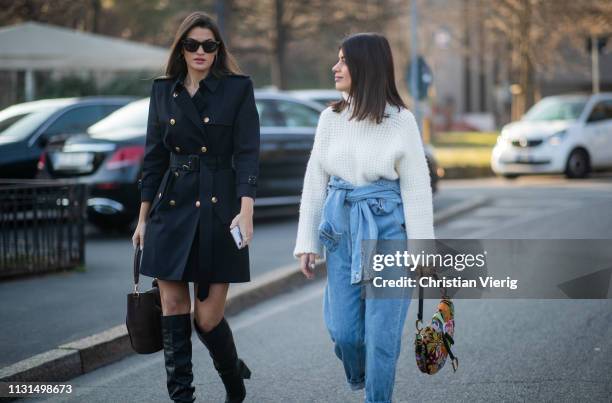 Aida Domenech is seen wearing denim jeans, white knit outside Tods on Day 3 Milan Fashion Week Autumn/Winter 2019/20 on February 22, 2019 in Milan,...