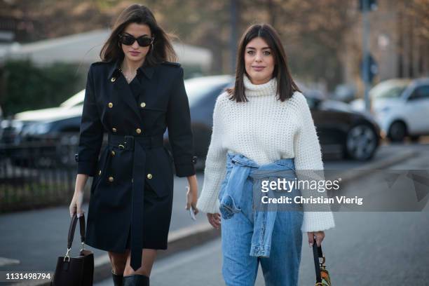 Aida Domenech is seen wearing denim jeans, white knit outside Tods on Day 3 Milan Fashion Week Autumn/Winter 2019/20 on February 22, 2019 in Milan,...