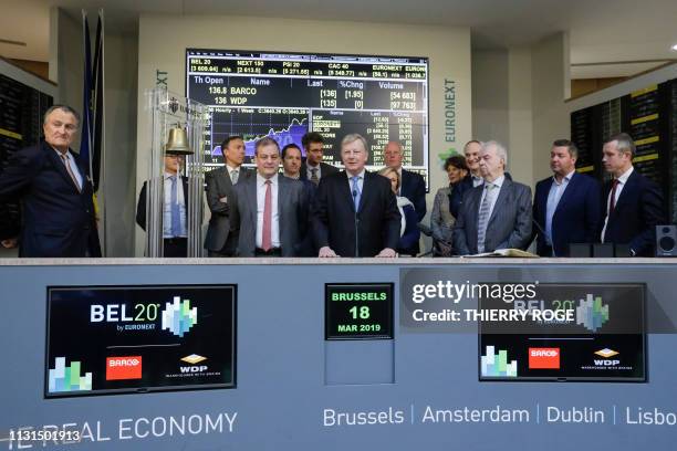 Tony De Pauw, Barco chairman Charles Beauduin, NYSE Euronext Brussels CEO Vincent Van Dessel and WDP Chairman of the board Mark Duyck pictured during...