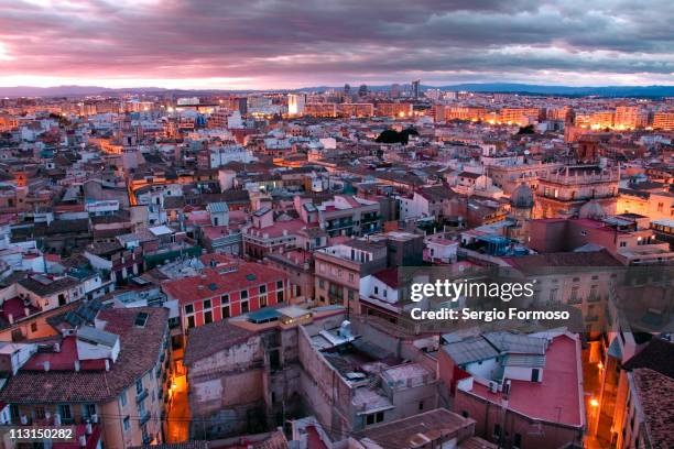 sunset in valencia from miguelete - valencia spain stock pictures, royalty-free photos & images