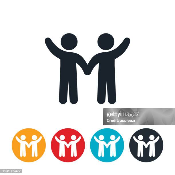 children waving icon - two people icon stock illustrations