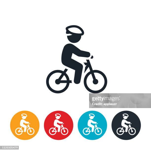 ilustraciones, imágenes clip art, dibujos animados e iconos de stock de niño montando bicicleta icono - cycling helmet