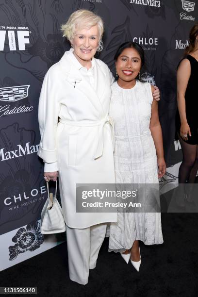 Glenn Close wearing Max Mara and Yalitza Aparicio wearing Max Mara attends 12th Annual Women in Film Oscar Nominees Party Presented by Max Mara with...
