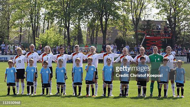 Germany poses during the U15 women's international friendly match between Germany and Netherlands at Stadium Venhauser street on April 24, 2011 in...