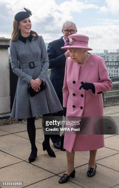 Queen Elizabeth II and Catherine, Duchess of Cambridge visit King's College to officially open Bush House, the latest education and learning...