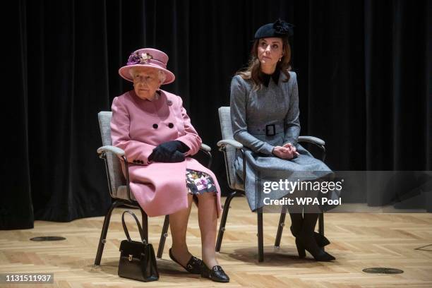 Queen Elizabeth II and Catherine, Duchess of Cambridge visit King's College to officially open Bush House, the latest education and learning...