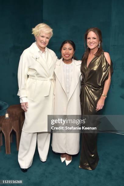 Glenn Close, wearing Max Mara, Yalitza Aparicio and Cathy Schulman attend the 12th Annual Women in Film Oscar Nominees Party Presented by Max Mara...