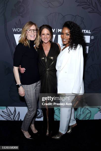 Felicity Huffman, Cathy Schulman and Angela Bassett wearing Max Mara attend the 12th Annual Women in Film Oscar Nominees Party Presented by Max Mara...