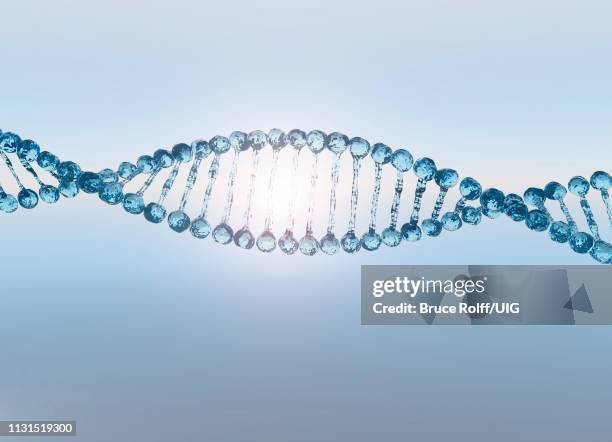 dna helix strand made of water - glass molecule blue science background stock illustrations